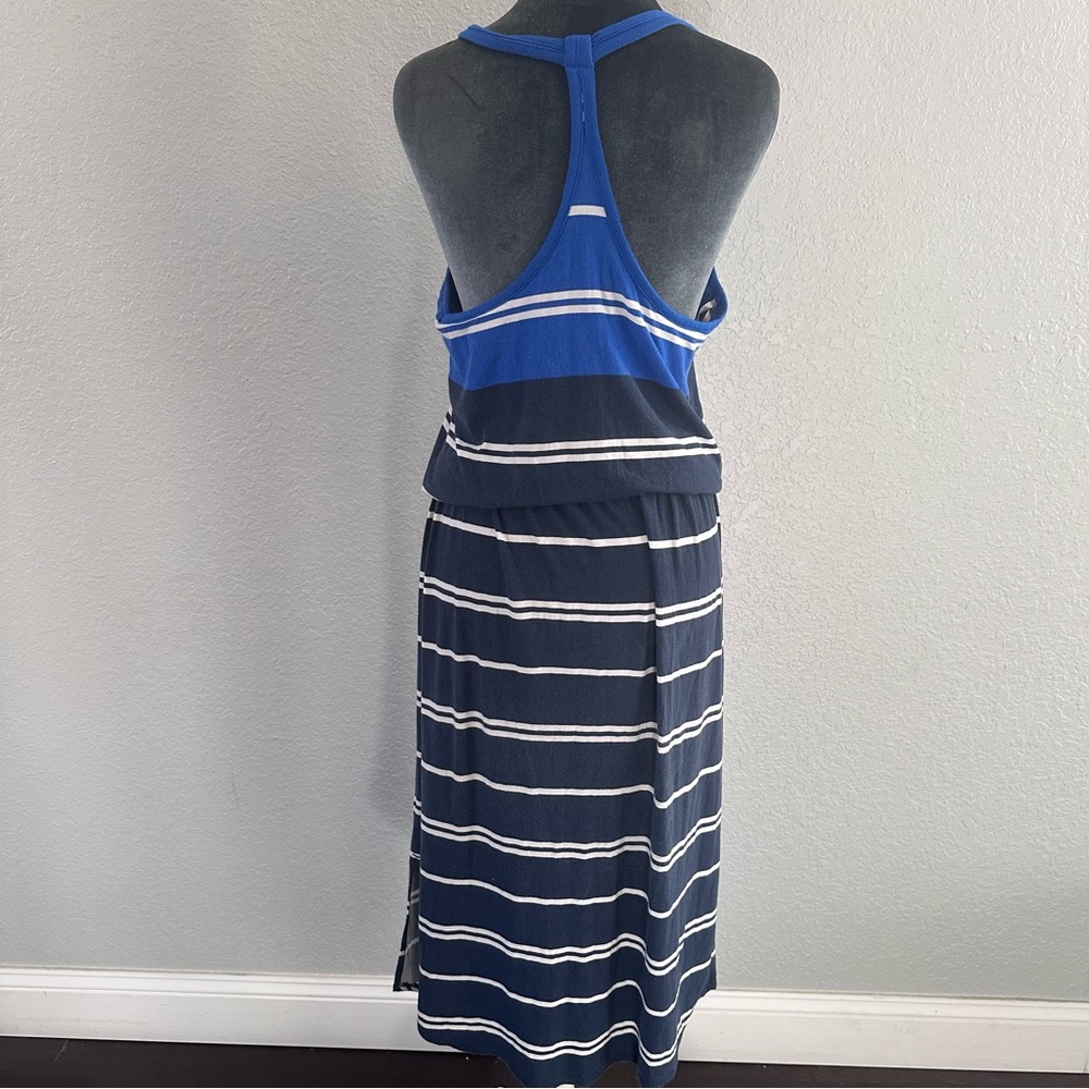 Athleta Blue Striped Racerback Midi Dress Drawstring Waist Size S - Picture 4 of 11